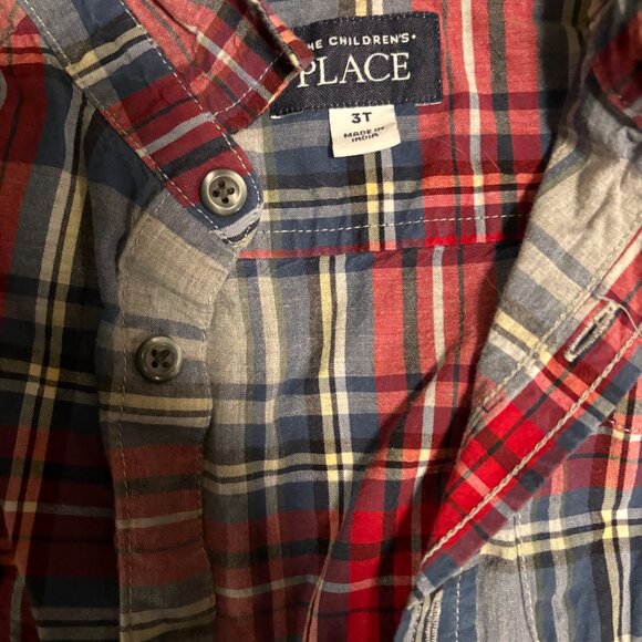 EUC The Children's Place Red and Blue Plaid Shirt (3T) - Picture 3 of 6